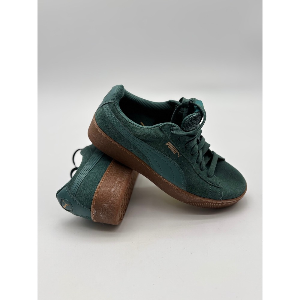 Puma Vikky Platform Forest Green Suede Gum Sole Sneakers Womens 8.5
